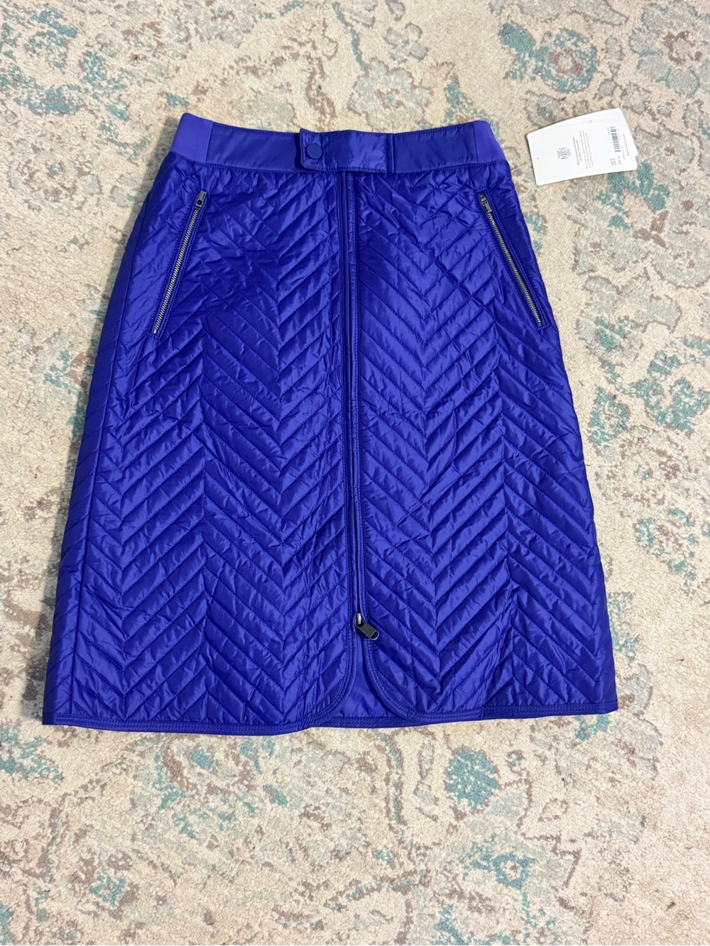 Athleta Quilted Electric Blue Midi Skirt with Front Zip